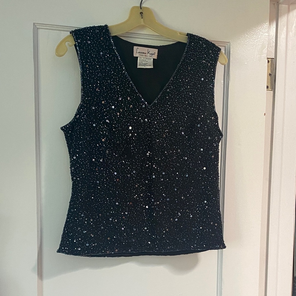 Laurence Kazar Black Sequin Tank Top